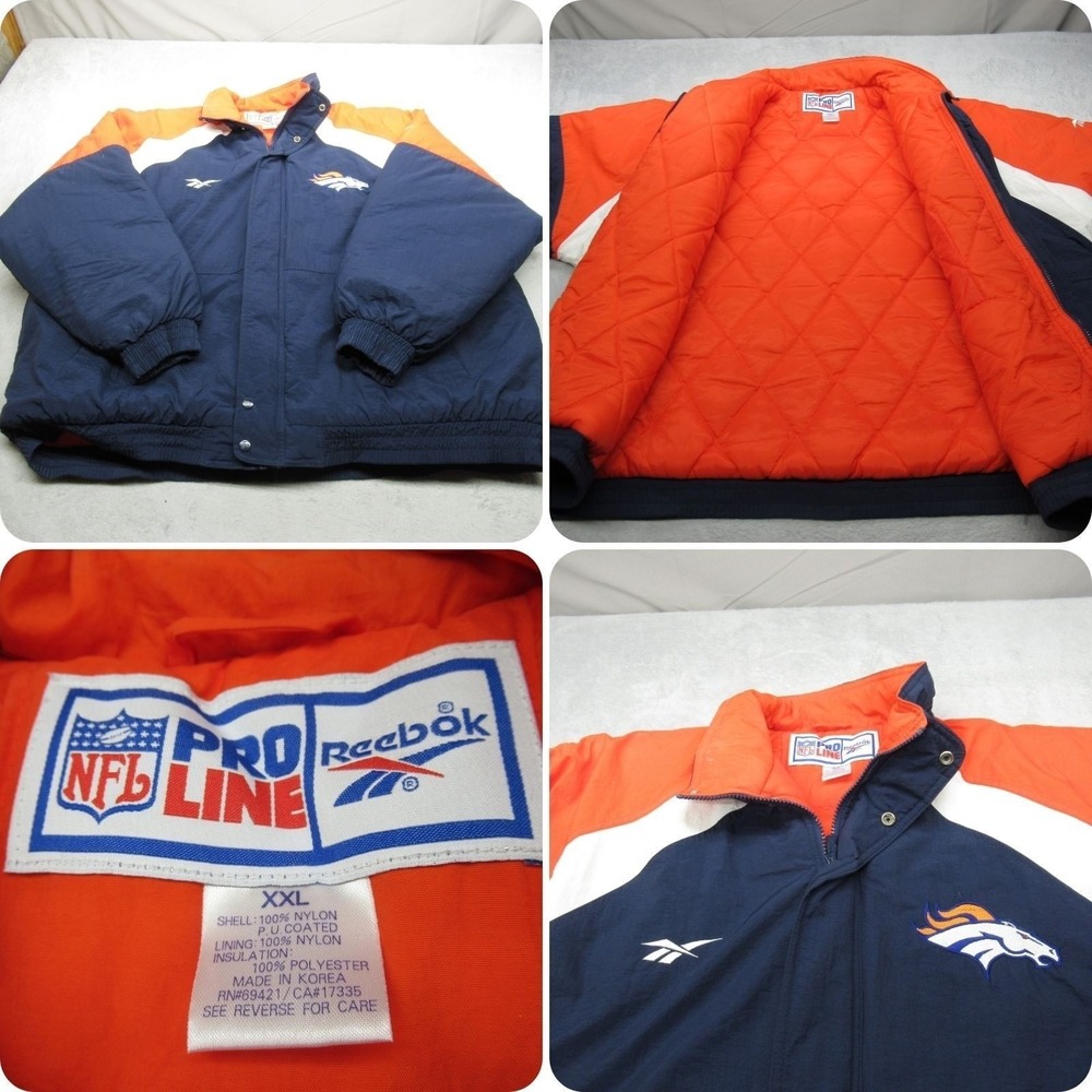 Denver Broncos Jacket Men XXL Blue Orange Reebok NFL Pro Line Football VTG 90s